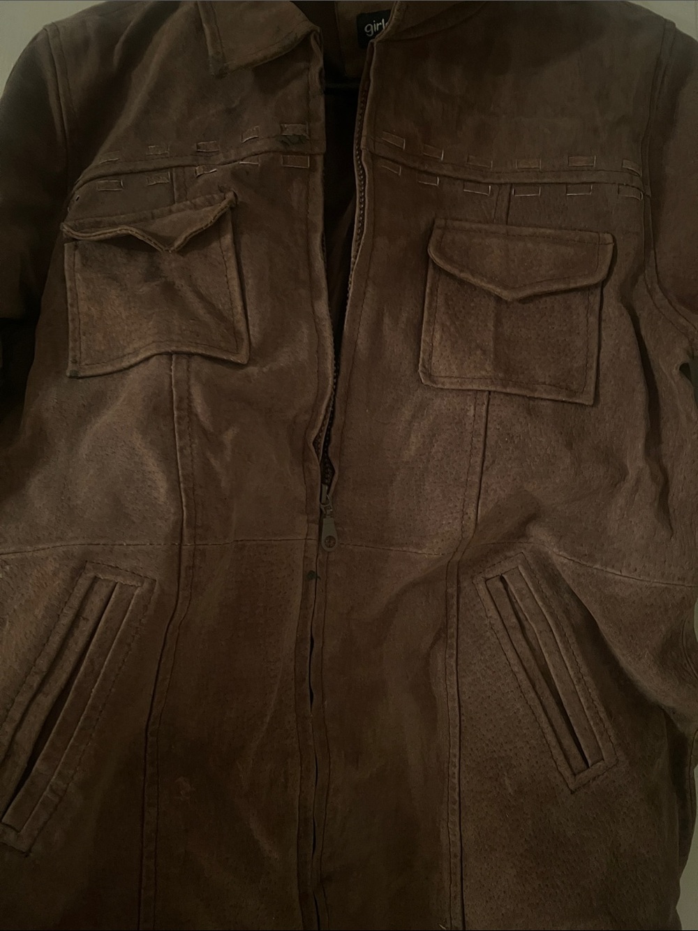 Suede Brown girls Zip-Front Jacket
